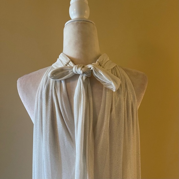 MSK High-Neck Sparkle-Mesh Wide-Leg Jumpsuit-Ivory/Gold - Picture 7 of 9